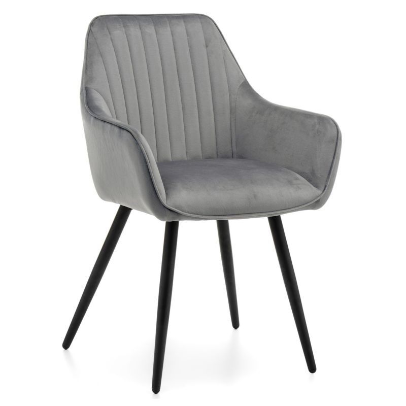 Krzesło tapicerowane New Home PASSO jasnoszare pikowane welurowe z podłokietnikami 1 szt.