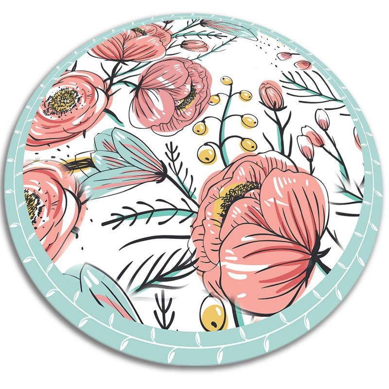 Dywan Tulup PCV Okrągły fi150 cm Delikatne kwiaty Do Biura z Nadrukiem Dekoracyjny 1 szt.