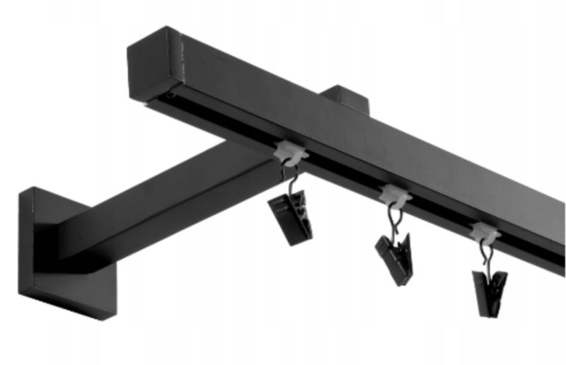 Karnisz Kwadratowy apartamentowy Czarny Mat profil 120 cm Szyna z żabkami 1 szt.