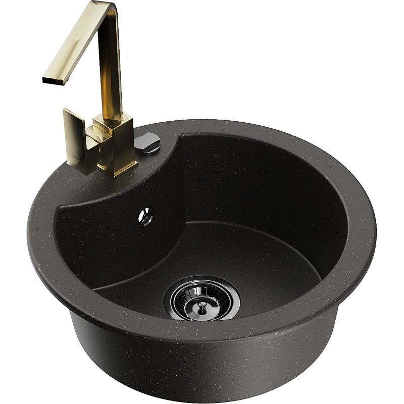 Zlewozmywak granitowy 1-komorowy Mexen Diego z baterią kuchenną Savita biały - 6512-20-672601-00 1 szt.