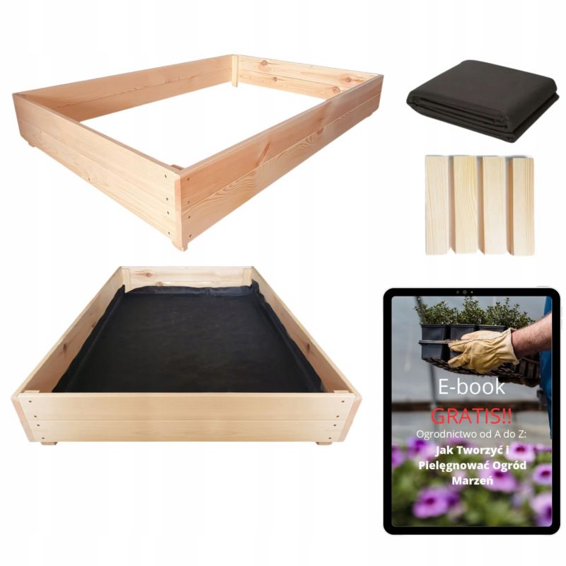 Skrzynia Ogrodowa na Warzywa SunWood Warzywniak Inspekt Zielnik 140x80x18 + Poradnik 1 szt.