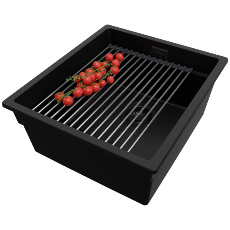 Zlewozmywak Praga Slim PRIMAGRAN Nablatowy 41x47cm do szafki od 45cm z Syfonem i Dodatkiem Cały Czarny 1 szt.