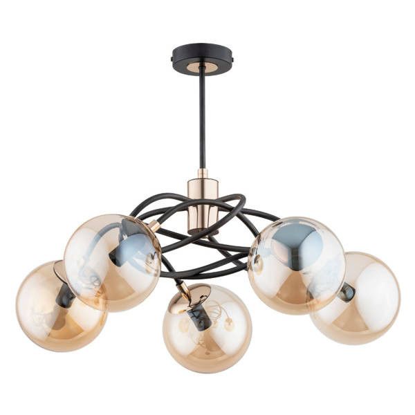Lampa sufitowa wisząca Alfa Doxa 5552 czarna-stare złoto styl klasyczny 5xE14 x 10W 1 szt.