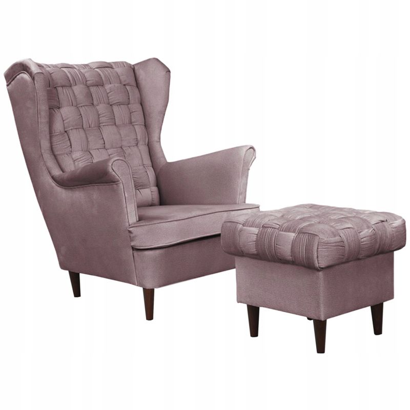 Fotel uszak do salonu z podnóżkiem Family Meble Carol liliowy róż 1szt