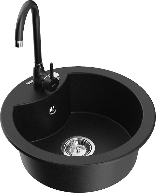 Zlewozmywak granitowy Mexen Diego 1-komorowy z baterią kuchenną Telma szary - 6512-71-670200-71 1 szt.