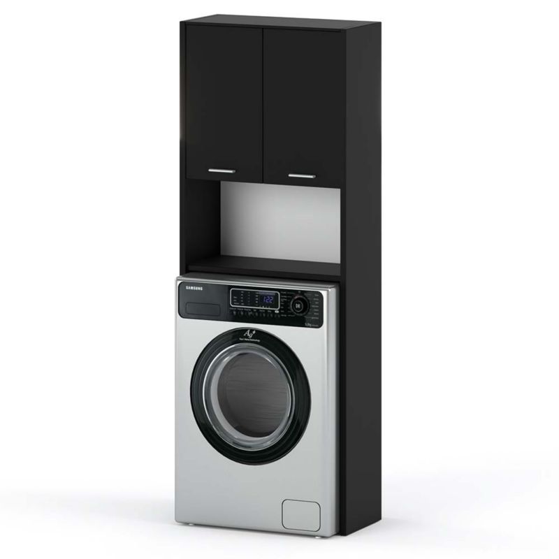 Regał Łazienkowy Hurtownia-Mebli 2 Drzwi Regał Hugo nad pralkę 64cm Czarny Mat Czarny Mat 64x30x165 cm 1szt.