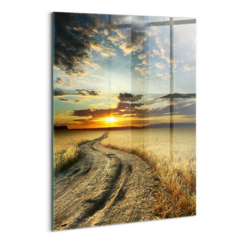 Obraz Szklany Wallfluent 70x100 cm Polna droga i zachód słońca 1 szt.