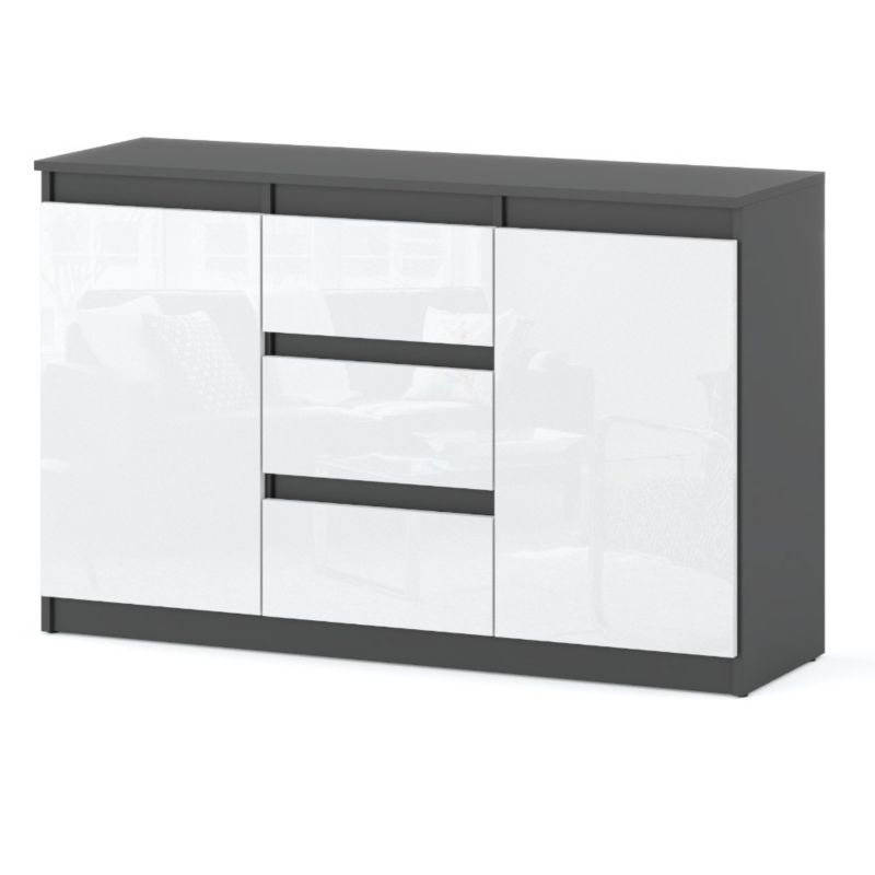 Komoda Hurtownia-Mebli Szuflady 3 Agnes 2D3SZ 120cm Szary Mat Biały Połysk 120x35x75 cm 1szt.
