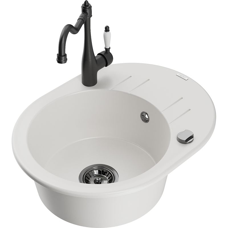 Zlewozmywak granitowy 1-komorowy Mexen Kevin z ociekaczem i baterią kuchenną Carla czarny - 6517-77-670700-50-B 1 szt.