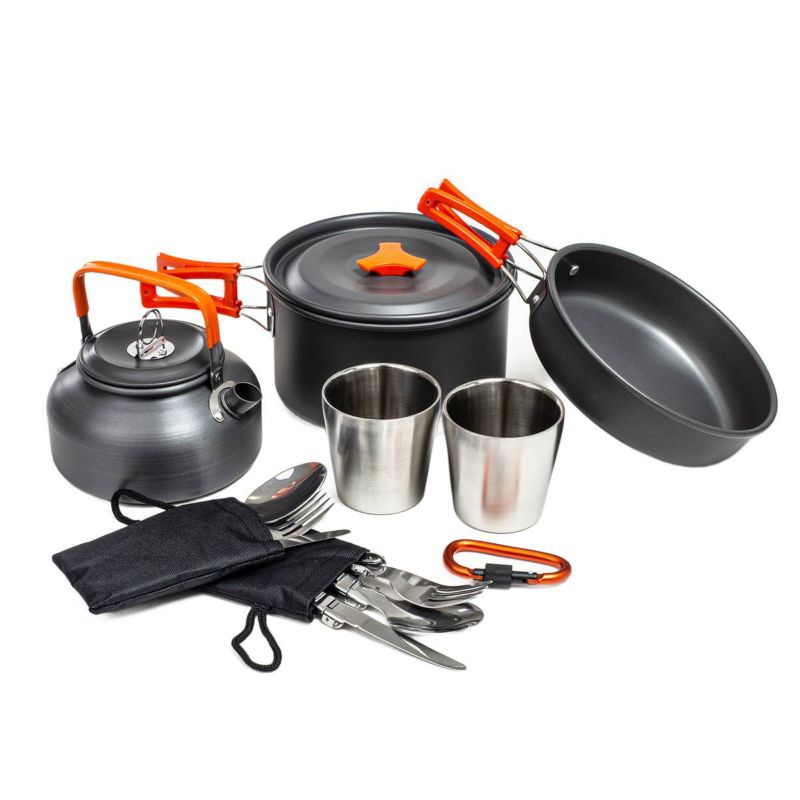 Zestaw garnków Be-active.pl komplet naczyń turystycznych na kemping pomarańczowy 1 zestaw