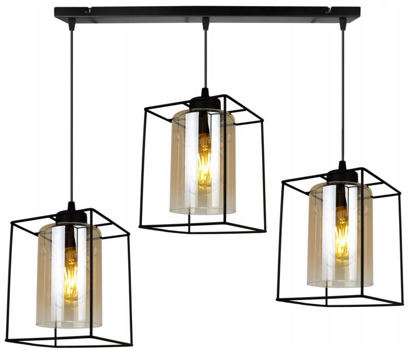 Lampa sufitowa wisząca Light Home LH Hella Cage 3x E27 60W szkło miodowy 1szt.