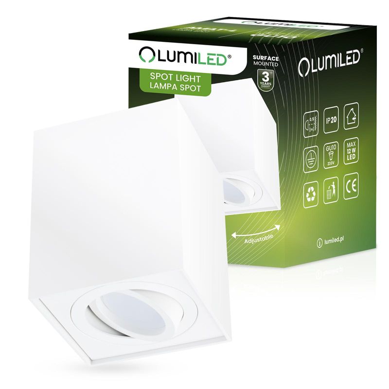 Oprawa Natynkowa Lumiled Halogenowa Spot Tuba Ruchoma GU10 Kwadratowa Biała 115mm 1 szt.