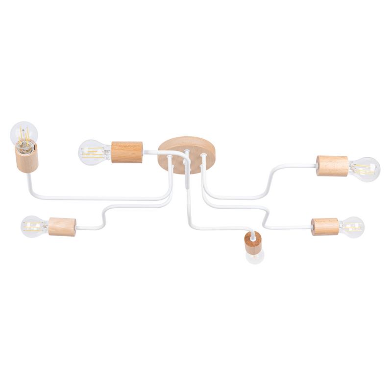 Żyrandol Sollux Lighting Timbo biały naturalne drewno styl industrialny 6 x E27 x 20W IP20 wym: 16,5 x 85 x 58 cm - 1 szt.