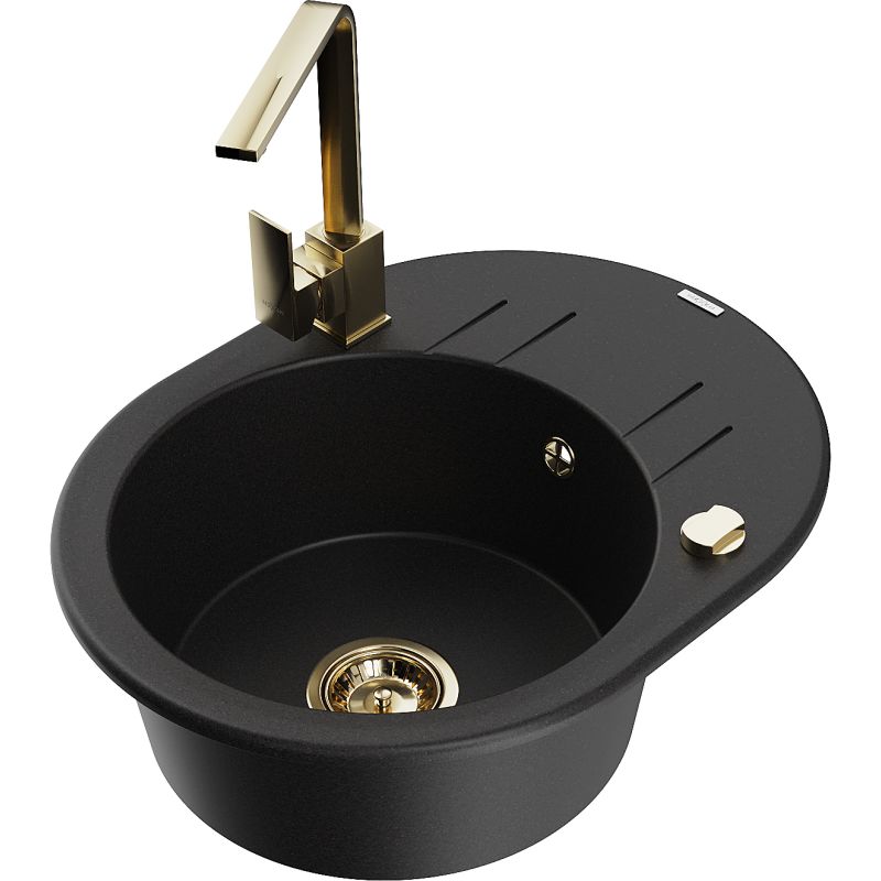 Zlewozmywak granitowy 1-komorowy Mexen Kevin z ociekaczem i baterią kuchenną Rita czarny - 6517-77-670300-70-B 1 szt.