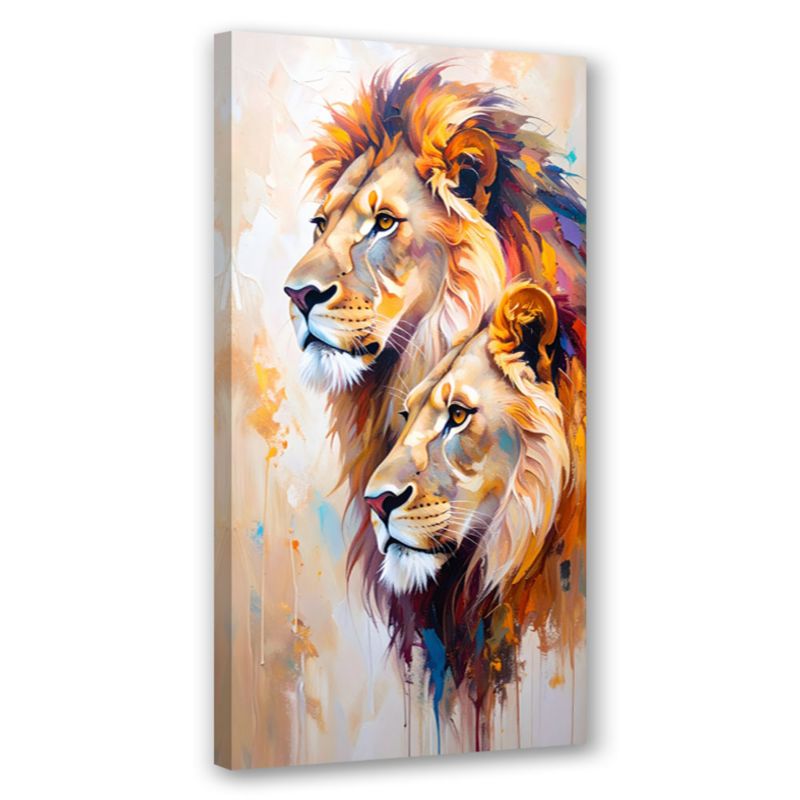 Obraz canvas do salonu biura Feeby Lwy Para Zwierzęta Malowany 50x100cm 1szt