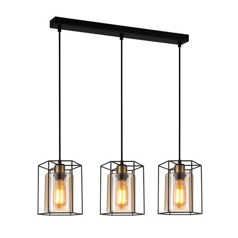 Lampa sufitowa wisząca Italux Kalula 9160 czarno-miedziana industrialna 3xE27 x 1 szt.