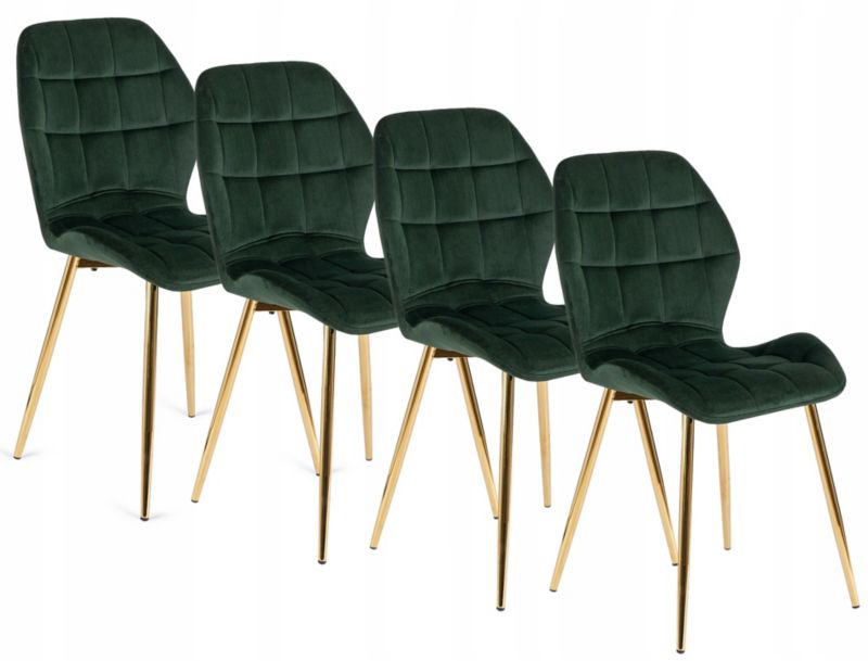 Zestaw 4x Krzesło Tapicerowane LUCKY Mebel Elite Do Salonu Zielone Złoty 1 kpl