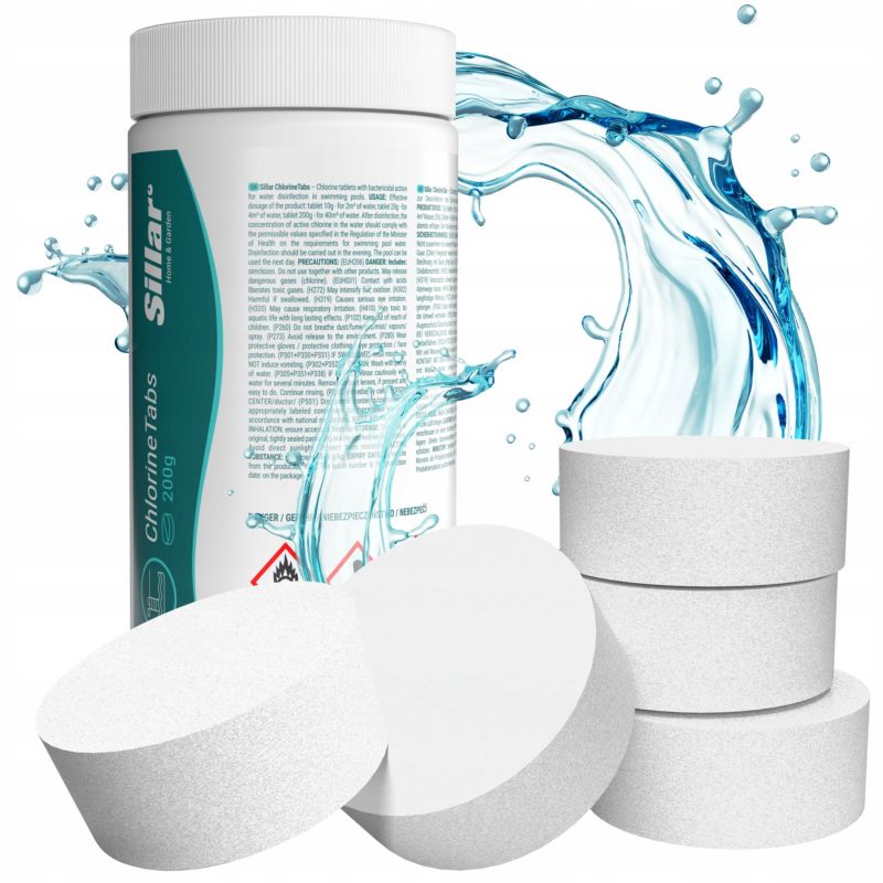 Chlor do basenu, Sillar, w tabletkach 200g, 1kg, chemia basenowa, 1szt