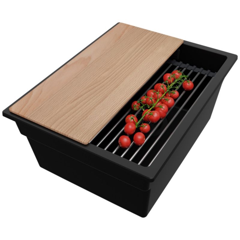 Zlewozmywak Praga Slim PRIMAGRAN Nablatowy 36x47cm do szafki od 40cm z Syfonem i Dodatkiem Cały Czarny 1 szt.