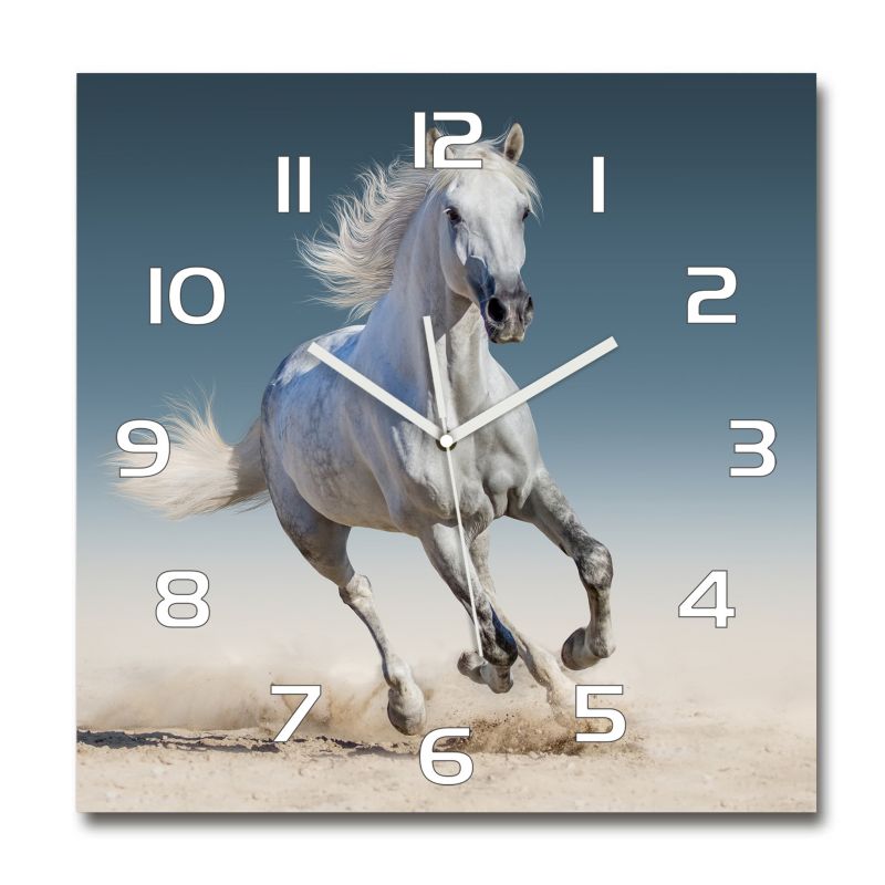 Zegar szklany Tulup Biały koń w galopie 30x30 cm cm cichy 1 szt.