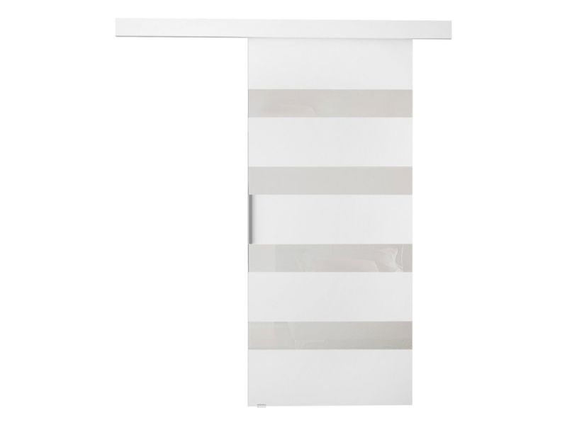 Drzwi przesuwne wewnętrzne MIRJAN 24 Rubi V 70 + samodomykacz biały + biały lacobel 1 kpl.