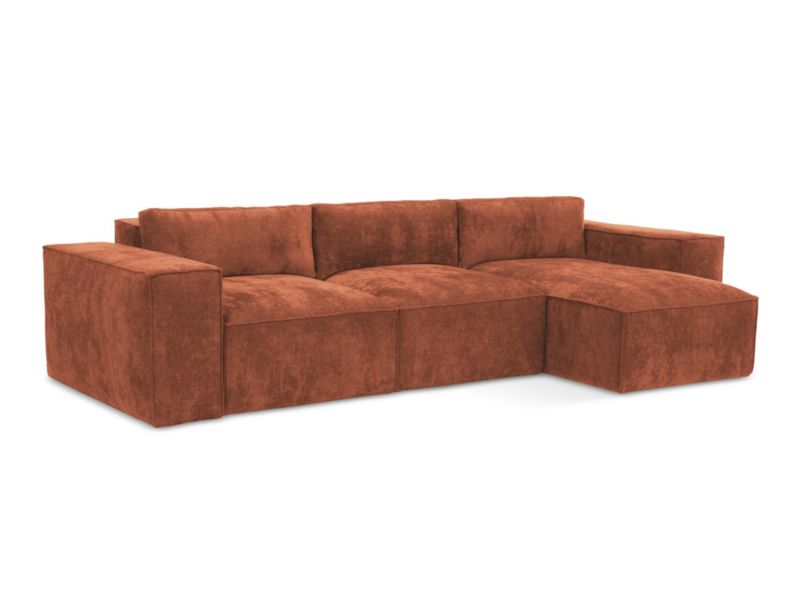 Narożnik prawostronny z funkcją spania LaMiaSofa Asti z tkaniny szenilowej 315x160 cm terakota 1 szt.