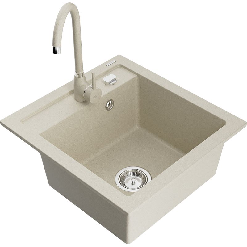 Zlewozmywak granitowy 1-komorowy Mexen Vito z baterią kuchenną Telma biały - 6503-20-670200-50 1 szt.