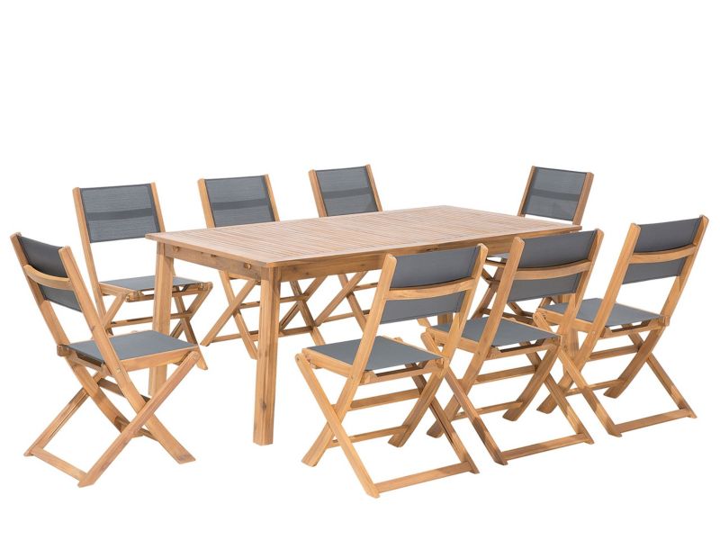 dla 8 osób Zestaw: stół z 8 krzesłami Cesana Drewno akacjowe Jasne drewno 1 kpl