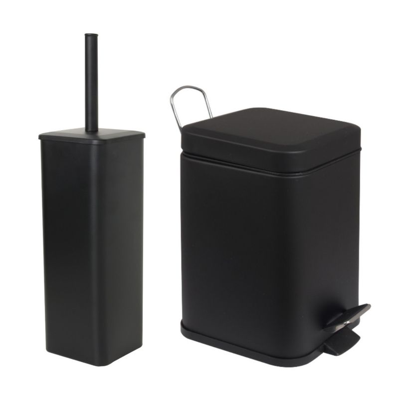 Zestaw łazienkowy czarny Yoka Home kosz na śmieci i szczotka do WC - 1 szt.
