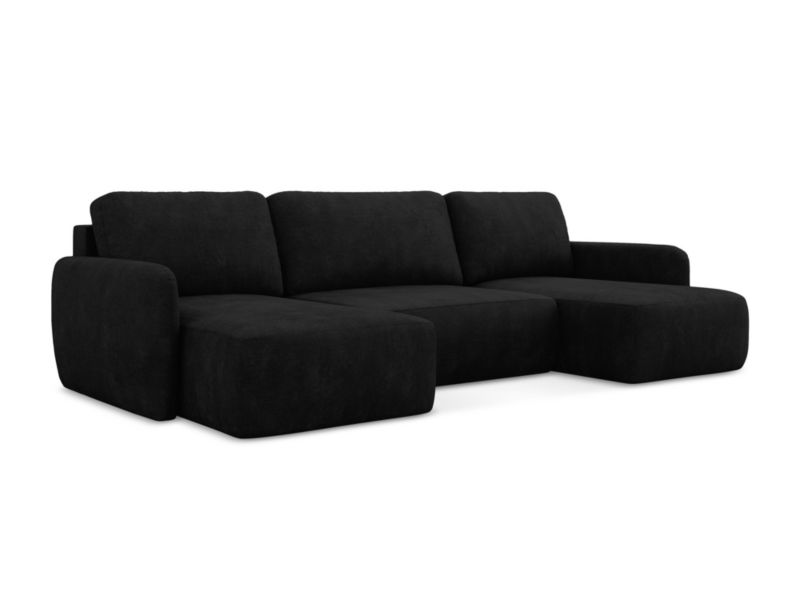 Sofa panoramiczna z funkcją spania LaMiaSofa CORLE z tkaniny szenilowej 290x148 cm czarny 1 szt.