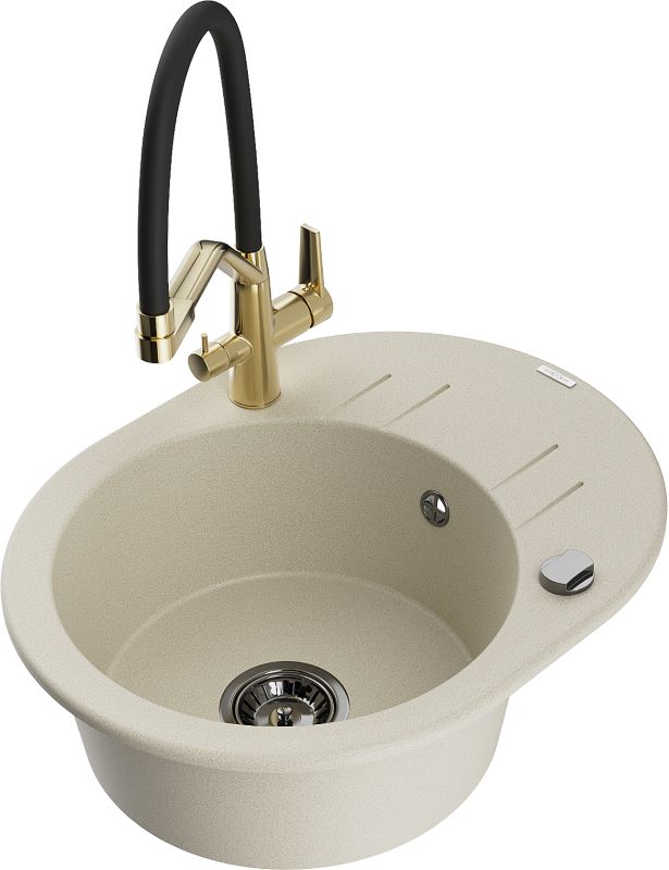 Zlewozmywak granitowy Mexen Kevin 1-komorowy z baterią kuchenną Duo biały - 6517-20-671701-57-B 1 szt.