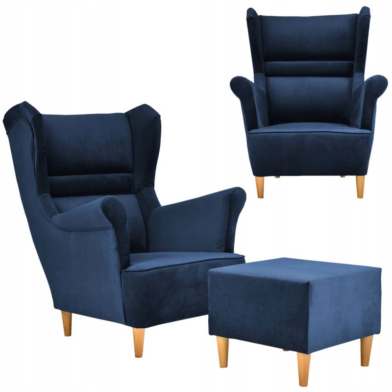 Fotel uszak do salonu z podnóżkiem Family Meble Zoja granat ciemny 1szt