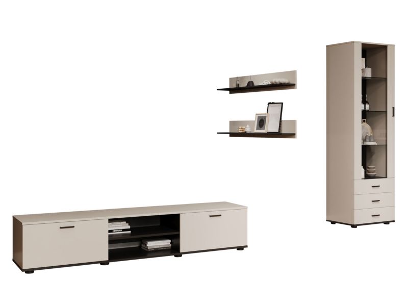 Meblościanka MIRJAN 24 Soho I z niebieskim oświetleniem LED kaszmir + czarny 1 szt.