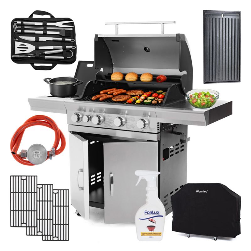 Grill gazowy Warmtec SilverFlame 17,5 kW 5-palnikowy żeliwny ruszt stal nierdzewna 1szt.