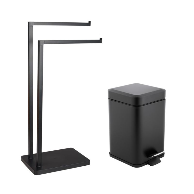 Zestaw łazienkowy Yoka Home stojak wieszak łazienkowy i kosz na śmieci czarny 1 szt.