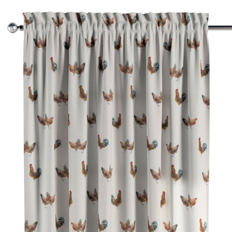 Zasłona na kanale z grzywką 1 szt. 130 x 245 cm Dekoria brązowe kurki na kremowym tle 1 szt.