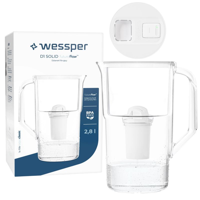 Dzbanek filtrujący wodę, Wessper, z licznikiem LED, 2.8L, biały + Filtr wody, 1szt