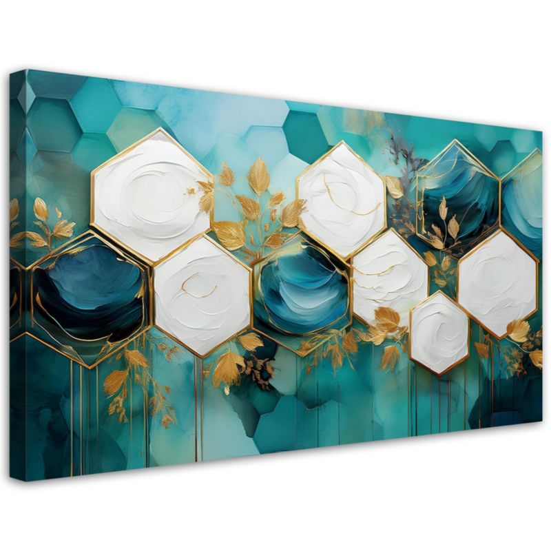 Obraz na płótnie Feeby Heksagon Abstrakcja Turkusowy 120x60cm 1szt