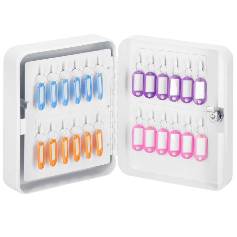 Skrzynka na klucze z 48 zawieszkami Springos metalowy sejf, kasetka biała 1 szt.