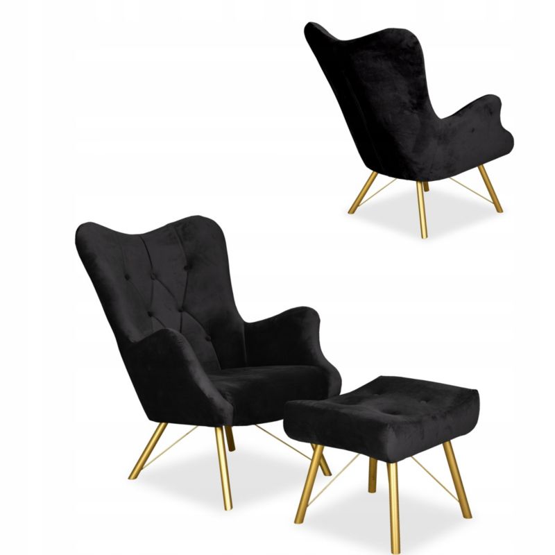 Fotel do salonu z podnóżkiem Family Meble Luna czarny 1szt