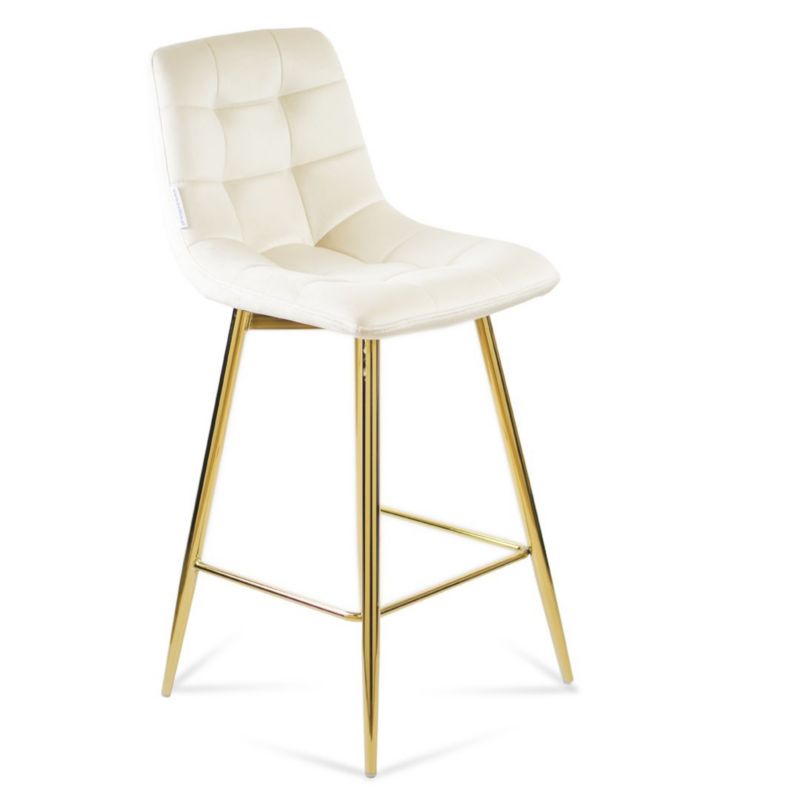 Hoker tapicerowany z oparciem Bettso Ben beżowy na złotej nodze 1szt.