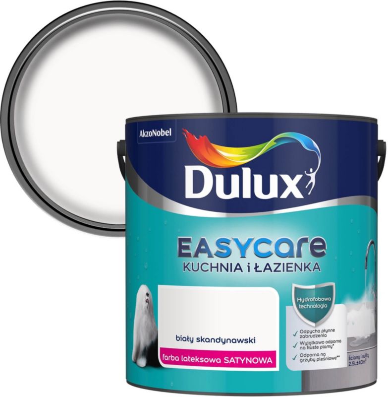 Farba plamoodporna Dulux EasyCare Kuchnia i Łazienka biały skandynawski satyna 2,5 l