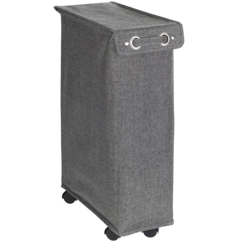 Kosz na pranie Wenko Corno 43L szary wąski na kółkach z pokrywą, poliester i bawełna, 1 szt.