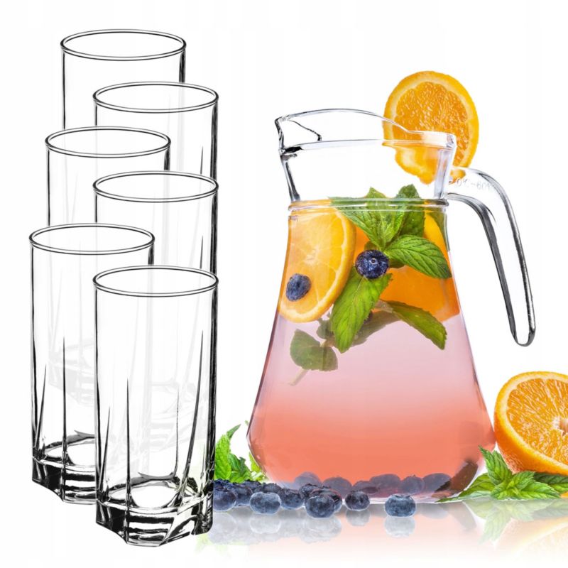Dzbanek KADAX 1,4L + 6 Szklanek 380ml Na Wodę Sok 7 szt.
