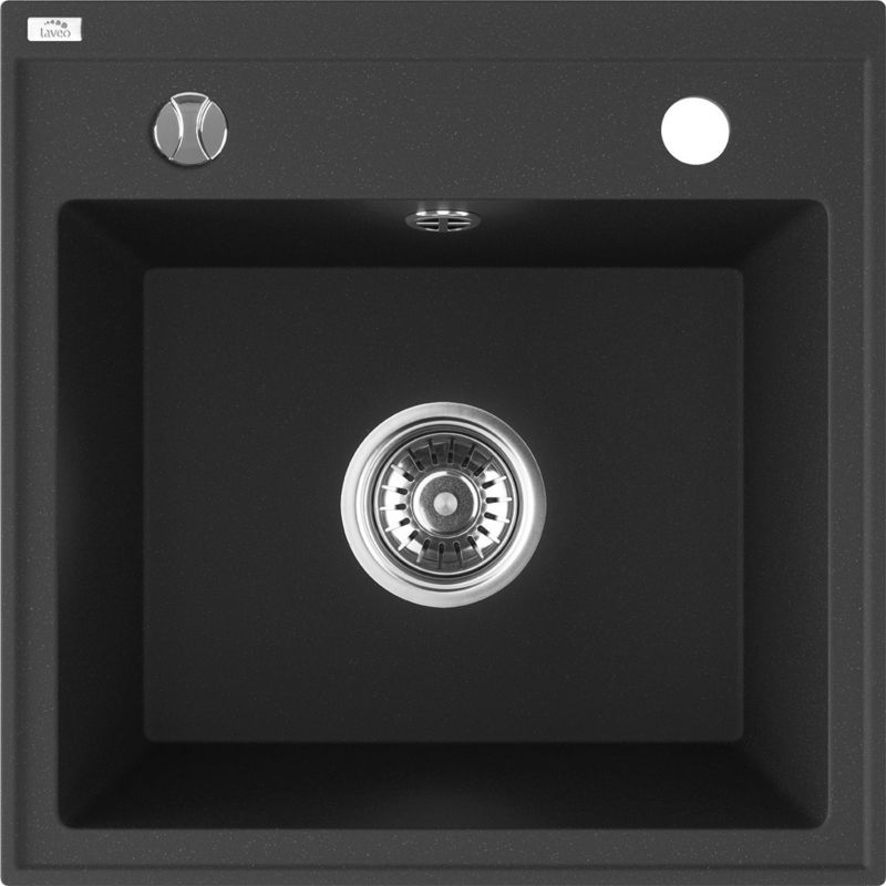 Zlewozmywak Granitowy Jednokomorowy 44x44cm z syfonem Czarny Laveo, 1 szt.