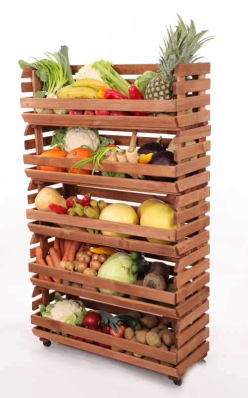 Regał na warzywa i owoce MODO24 na kółkach 132x77x30 cm 5 skrzynek impregnat brązowy 1 szt