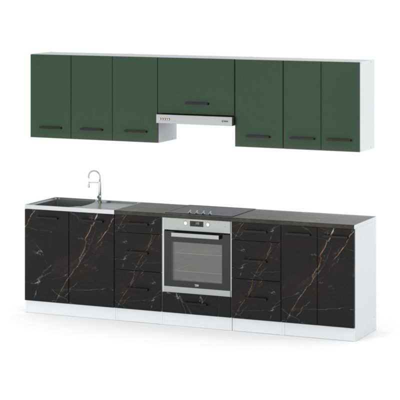 Zestaw Kuchenny Hurtownia-Mebli Z Blatem Kuchnia Roma 280cm Biały Mat Butelkowa Zieleń/San Sebastian 280x47x145 cm 1szt.