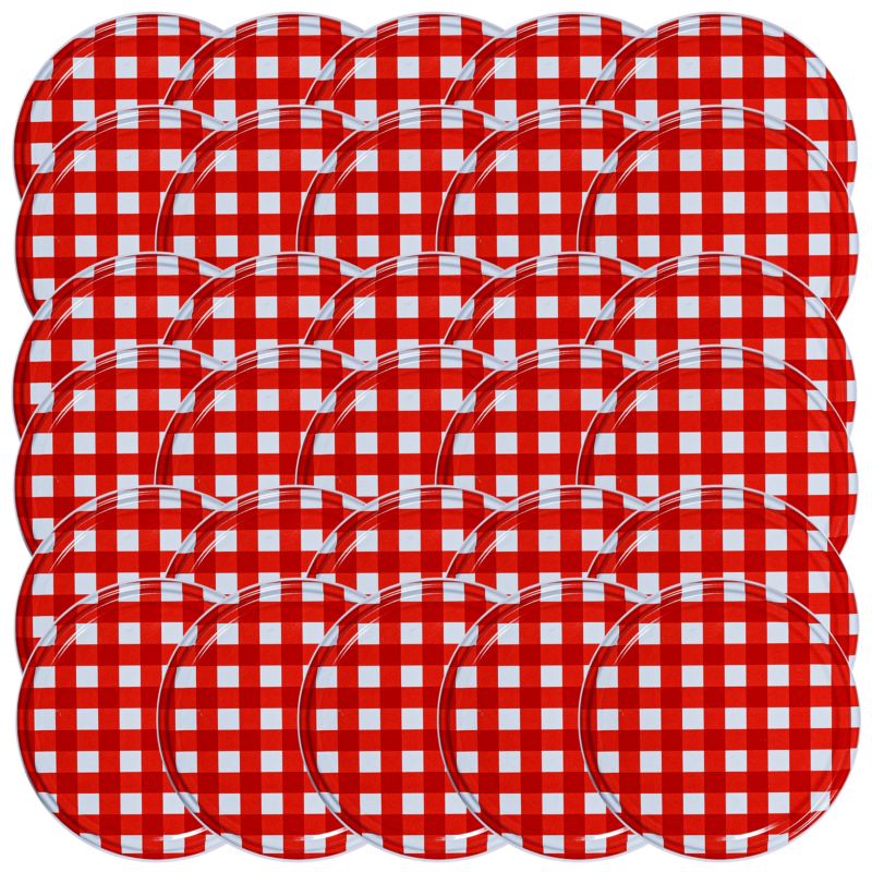 Pokrywki MODO24 wzór czerwona kratka dekielki zakrętki nakrętki wieczka wieka 82mm 30 szt