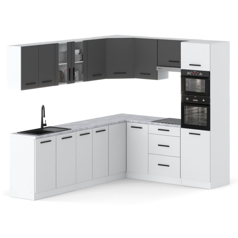 Zestaw Kuchenny Hurtownia-Mebli Z Blatem Kuchnia Marra Narozna 460cm Biały Mat Szary Mat/Biały Mat 460x47x145 cm 1szt.