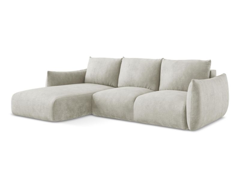 Narożnik lewostronny z funkcją spania LaMiaSofa SAVONA z tkaniny szenilowej 242x162 cm perłowy 1 szt.